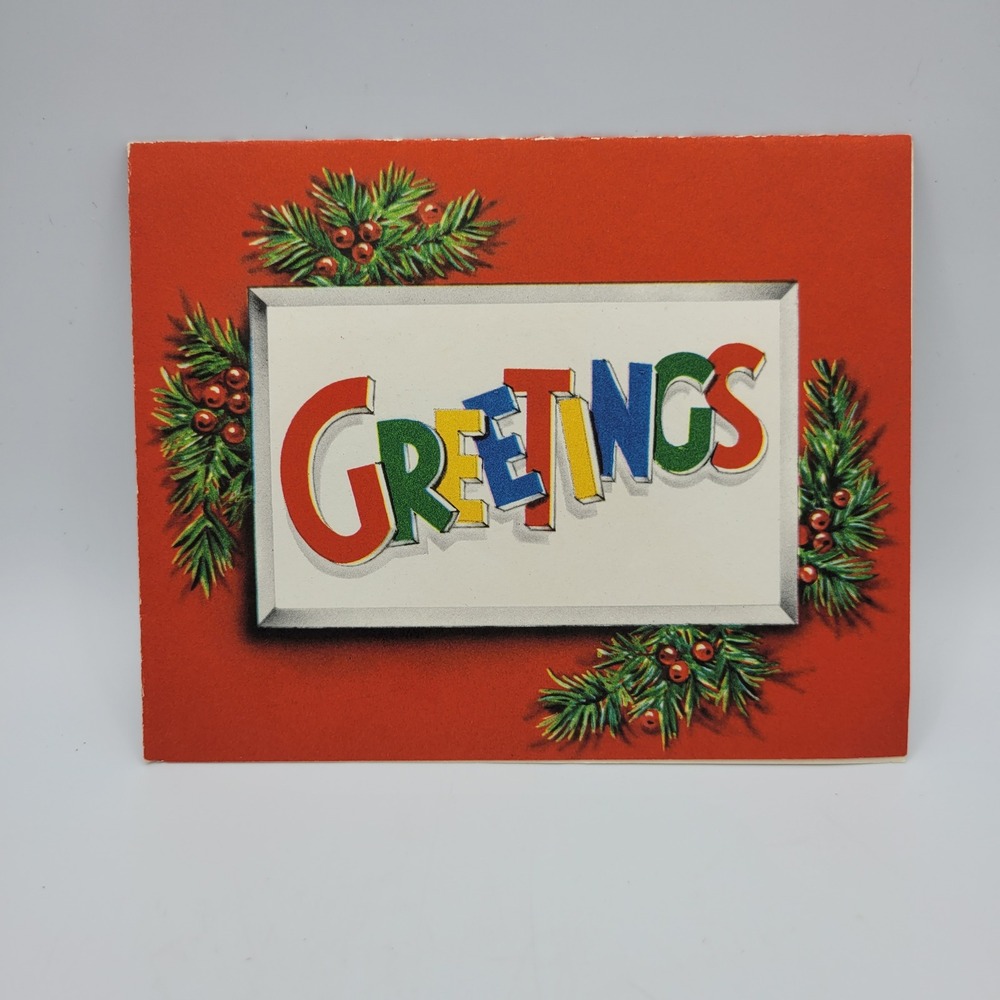 Vintage Christmas Card Greetings Colorful‎ Lettering Holiday Decor